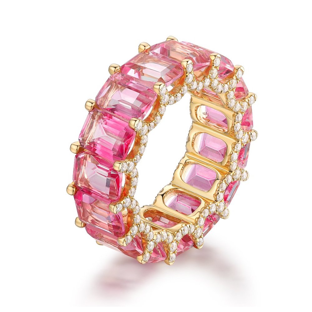 Pink Sapphire 14K (or 18k upon request) Yellow Gold Diamond Ring